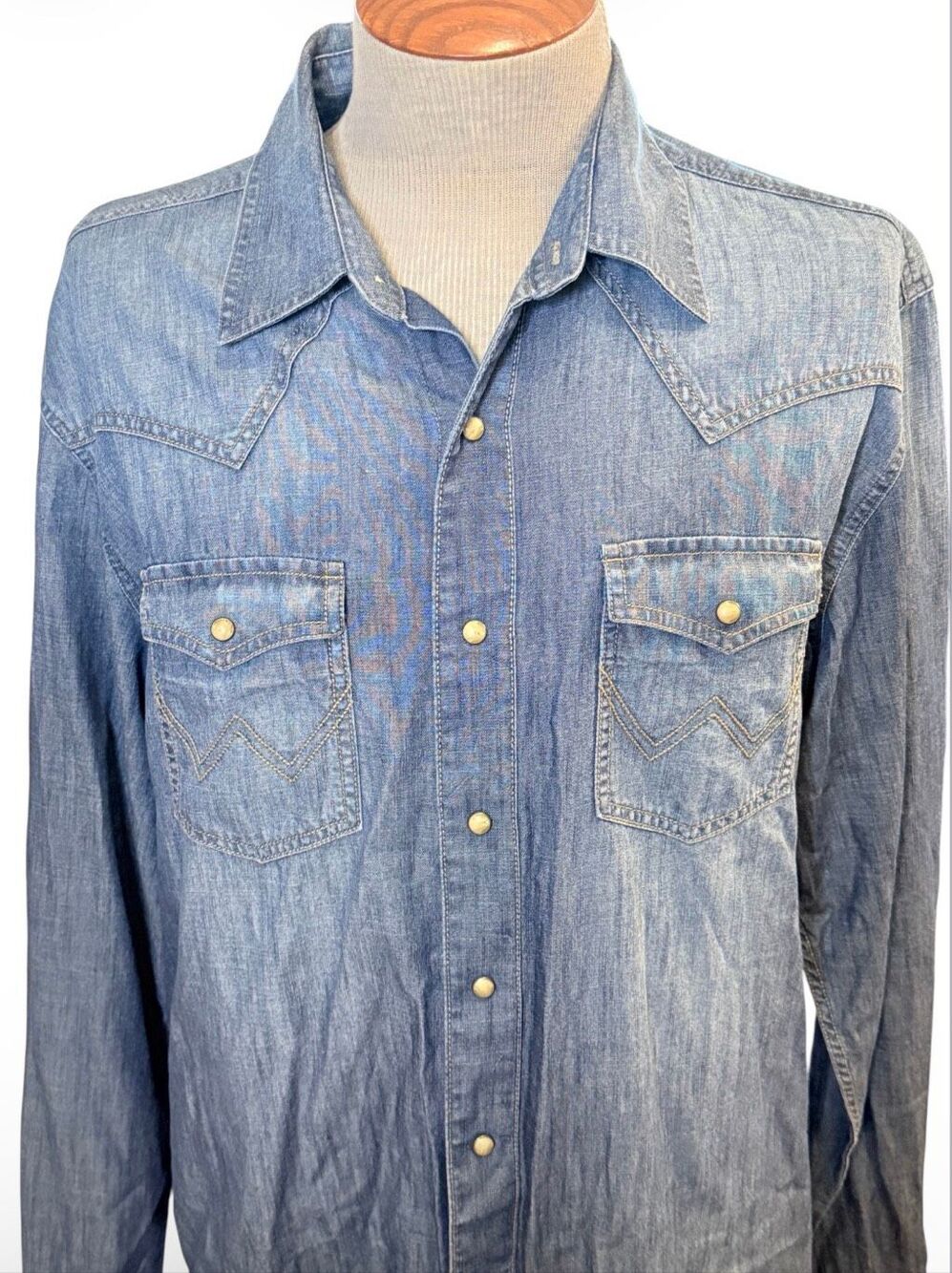 Wrangler Men’s Retro Premium Denim Western Snap Shirt XLT Long Slv Cowboy Yellow